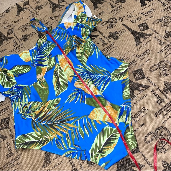 Daci NWT! Blue/Multi Palm Print Cold The Shoulder Swimsuit Size XXL - Picture 11 of 11